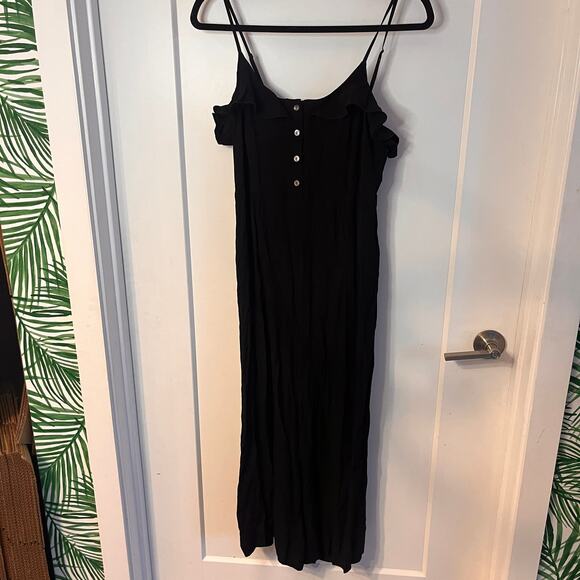 Kachel x Anthropologie Black Ruffled Cropped Wide Leg Jumpsuit Size 6 - Picture 3 of 13